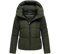 Navahoo Damen Winterjacke warme Steppjacke mit abnehmbarer Kapuze Frostherz XIV Dark Olive Gr. XXL