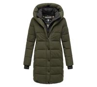 Navahoo Damen Wintermantel Warmer Steppmantel lang mit Kapuze und abnehmbarem Fleece-Kragen Knutschilein Dark Olive Gr. XL