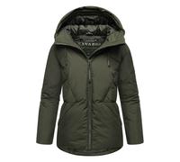 Navahoo Damen Winterjacke warme Steppjacke mit verstellbarer Kapuze und magnetischen Details Pastellzauber 14 Dark Olive Gr. M