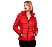 Navahoo Damen Steppjacke XS-XXL leichte Übergangsjacke mit abnehmbarer Kapuze, wasserabweisend, taillierter Schnitt B650 (S,Rot)
