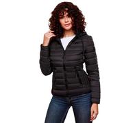 Navahoo Damen Steppjacke XS-XXL leichte Übergangsjacke mit abnehmbarer Kapuze, wasserabweisend, taillierter Schnitt B650 (S,Schwarz)