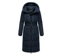 Navahoo Damen Langer Wintermantel warmer Steppmantel mit Kapuze und Taillengürtel Herbstnebel 14 Navy Gr. XL