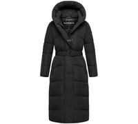 Navahoo Damen Steppmantel Lang Stepp Winterjacke gefüttert Anorak Parka mit Gürtel & Kapuze Eisblick S - XXL (DE/NL/SE/PL, Alphanumerisch, L, Regular, Regular, Schwarz)