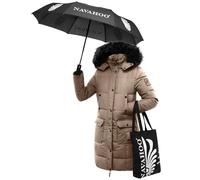 Navahoo Damen Steppmantel Winterparka Mantel Warm Gefüttert mit Regenschirm Cosimaa S-XXL (DE/NL/SE/PL, Alphanumerisch, M, Regular, Regular, Taupe)