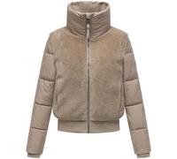 Navahoo Damen Teddy-Fleecejacke warme Winterjacke mit hohem Kragen Teddyzone 14 Light Taupe Gr. XXL