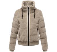 Navahoo Damen Teddy-Fleecejacke warme Winterjacke Plüschjacke mit Rippstrickdetails Schneepuder 14 XS-XXL