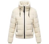Navahoo Damen Teddy-Fleecejacke warme Winterjacke Plüschjacke mit Rippstrickdetails Schneepuder 14 Offwhite Gr. XL