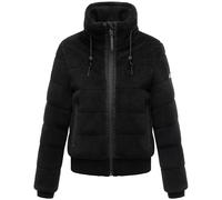 Navahoo Damen Teddy-Fleecejacke warme Winterjacke Plüschjacke mit Rippstrickdetails Schneepuder 14 Black Gr. XS