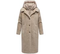 Navahoo Damen warmer Plüschmantel aus Teddyfleece mit abnehmbarem, gestepptem Krageneinsatz Teddyzauber 14 Light Taupe Gr. XL