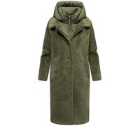 Navahoo Damen warmer Plüschmantel aus Teddyfleece mit abnehmbarem, gestepptem Krageneinsatz Teddyzauber 14 Olive Leaf Gr. 3XL