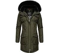 Navahoo Damen Warmer Winterparka mit Abnehmbarer Kapuze und extra Einkaufstasche Tiniis Dark Olive Gr. M