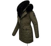 Navahoo Damen Warmer Winterparka mit doppelter Kunstpelz-Kapuze Sweety Deluxe Dark Olive Gr. M