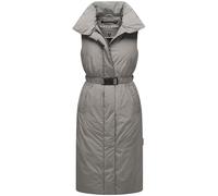 Navahoo Damen Weste Lang (XS-3XL) - Ärmellos, gerader Schnitt, zum Teil mit Magnetverschluss, 4 Taschen, mit Gürtel, Warme Weste Frauen - N012 (M, Grey)