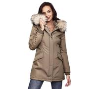 Navahoo Wintermantel »Cristal« stylischer Damen Winterparka mit Kunstfell-Kapuze, taupe