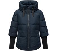Navahoo Damen Winter Steppjacke gesteppt Winterjacke mit Kragen, Kapuze, gefüttert, langen Rippbündchen, Lotusherz XS - 3XL (DE/NL/SE/PL, Alphanumerisch, L, Regular, Regular, Navy)