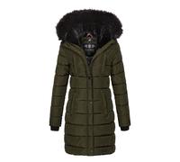 Navahoo Winterjacke Damen - Wasserabweisend, Warm, Kapuze, Winddicht - Wintermantel Lang, Mantel Frauen, Teddyfell gefüttert - Stehkragen, 7 Taschen, verlängerter Zipper - Olive XXL