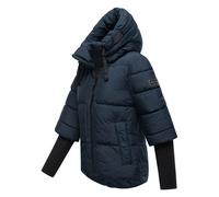 Navahoo moderne Damen Winterjacke warme Steppjacke mit Kapuze und Rippstrickärmeln Lotusherz XIV Navy Gr. S