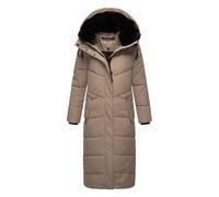 Navahoo Damen Wintermantel warmer Steppmantel extralang mit abnehmbarer Kapuze Hingucker XIV Taupe Grey Gr. XL