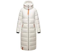 Navahoo Damen Winter Steppmantel lange Winterjacke leicht Oversize Parka mit hoher Kragen & Kapuze Kristallblume S - XXXL (Off White, L)