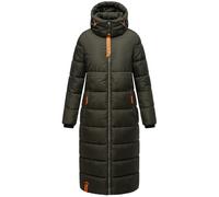 Navahoo Damen Winter Steppmantel lange Winterjacke leicht Oversize Parka mit hoher Kragen & Kapuze Kristallblume S - XXXL (DE/NL/SE/PL, Alphanumerisch, XL, Regular, Regular, Dark Olive)