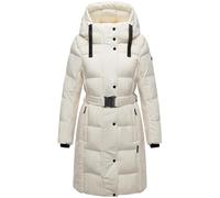 Navahoo Damen Winter Steppmantel warmer Plüschmantel mit Taillengürtel in Material-Mix mit Teddyfell Funkelteddy 14 Offwhite Gr. L