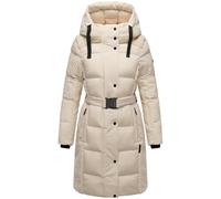 Navahoo Damen Winter Steppmantel warmer Plüschmantel mit Taillengürtel in Material-Mix mit Teddyfell Funkelteddy 14 Cream Gr. S
