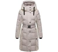 Navahoo Damen Winter Steppmantel warmer Plüschmantel mit Taillengürtel in Material-Mix mit Teddyfell Funkelteddy 14 Bone Gr. M