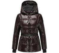 Navahoo Damen Winterjacke glänzende warme Steppjacke mit Taillengürtel Eisglanz 14 Choco Gr. XS