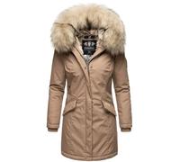 Navahoo Damen Winterjacke Parka Mantel Jacke Kunstfell Gefüttert Cristal XS-XXL (DE/NL/SE/PL, Alphanumerisch, L, Regular, Regular, Taupe Grey)