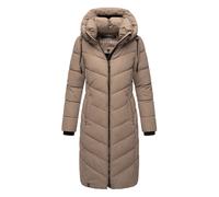 Navahoo Damen Wintermantel Warmer Steppmantel lang mit Abnehmbarer Kapuze Sahnekatzii XIV Taupe Grey Gr. XL