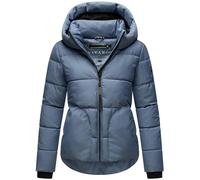 Navahoo Damen Winterjacke warme kurze Steppjacke mit reflektierenden Details, verstellbarer Kapuze und hohem Kragen Lachperle XIV Stormy Blue Gr. XL