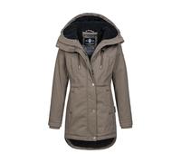 Navahoo Damen Winterjacke (XS-3XL) - 100% Baumwolle Obermaterial, Kapuze mit Kordelzug, Taillierungsband, Warme Jacke Frauen - N038 (3XL, Stone-Brown)