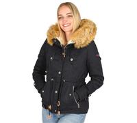 Navahoo Damen Winterjacke (XS-XXL) - 100% Baumwolle Obermaterial, Teddy Fleece innen, Kunstfell abnehmbar, Warme Jacke Frauen B643 (M, Schwarz)