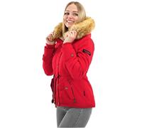 Navahoo Damen Winterjacke (XS-XXL) - 100% Baumwolle Obermaterial, Teddy Fleece innen, Kunstfell abnehmbar, Warme Jacke Frauen B643 (XS, Rot)