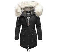 Navahoo Damen Wintermantel Baumwolle Parka mit Kapuze Kunstpelz Honigfee S-XXL (DE/NL/SE/PL, Alphanumerisch, XS, Regular, Regular, Schwarz)