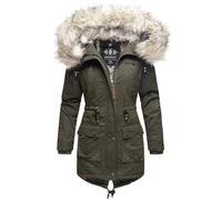 Navahoo Damen Wintermantel Baumwolle Parka mit Kapuze Kunstpelz Honigfee S-XXL (DE/NL/SE/PL, Alphanumerisch, XS, Regular, Regular, Olive)
