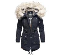 Navahoo Damen Wintermantel Baumwolle Parka mit Kapuze Kunstpelz Honigfee S-XXL (DE/NL/SE/PL, Alphanumerisch, S, Regular, Regular, Navy)