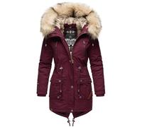 Navahoo Damen Wintermantel Baumwolle Parka mit Kapuze Kunstpelz Honigfee S-XXL (DE/NL/SE/PL, Alphanumerisch, S, Regular, Regular, Wine)
