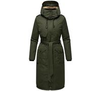 Navahoo Damen Wintermantel warmer Parka lang mit hohem Kragen und weicher Kapuze Hokulanii Dark Olive Gr. XS