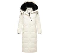 Navahoo Damen Wintermantel warmer Steppmantel extralang mit abnehmbarer Kapuze Hingucker XIV Off White Gr. L