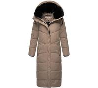 Navahoo Damen Wintermantel warmer Steppmantel extralang mit abnehmbarer Kapuze Hingucker XIV Taupe Grey Gr. XXL