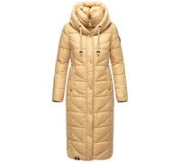 Navahoo Damen Wintermantel Warmer Steppmantel extralang mit Kapuze Waffelchen Sand Gr. M