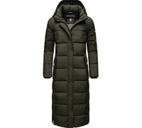 Navahoo Damen Wintermantel warmer Steppmantel lang mit abnehmbarer Kapuze Isalie Dark Olive Gr. S
