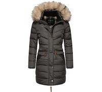 Navahoo Damen Wintermantel warmer Steppmantel lang mit abnehmbarer Kunstfell-Kapuze Paula Anthracite Gr. XXL