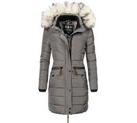 Navahoo Damen Wintermantel warmer Steppmantel lang mit abnehmbarer Kunstfell-Kapuze Paula Grau Gr. XXL