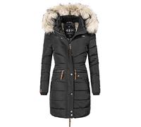 Navahoo Damen Wintermantel warmer Steppmantel lang mit abnehmbarer Kunstfell-Kapuze Paula Schwarz Gr. 5XL