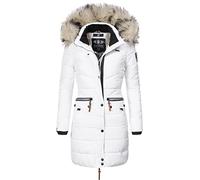 Navahoo Damen Wintermantel warmer Steppmantel lang mit abnehmbarer Kunstfell-Kapuze Paula Weiß Gr. XXL