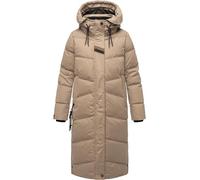 Navahoo Damen Wintermantel Warmer Steppmantel lang mit Kapuze Kuschelmausi Taupe Grey Gr. M