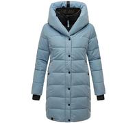 Navahoo Damen Wintermantel Warmer Steppmantel lang mit Kapuze und abnehmbarem Fleece-Kragen Knutschilein Powder Blue Gr. L