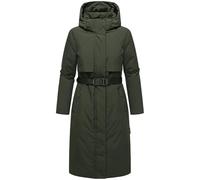 Navahoo Damen Wintermantel warmer, wasserabweisender Parka mit (abnehmbarer) Kapuze und Taillengürtel Waldbummler 14 Dark Olive Gr. XL
